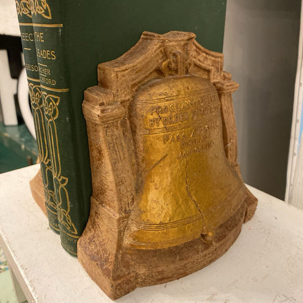Vintage Syrocco Wood LIberty Bell Bookends 6.5"h x 5"w