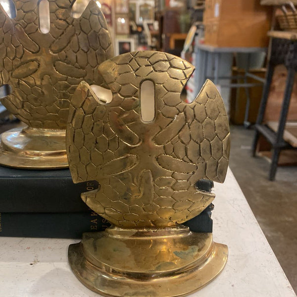 Vintage Brass Sanddollar Bookends 4"w x 4.5"h
