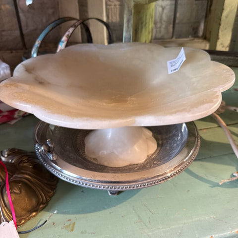 |K| Vintage Alabaster Pedestal Dish