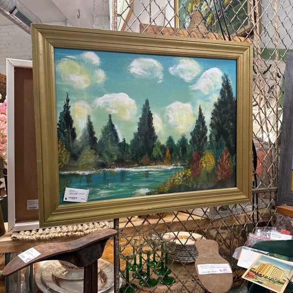 Vintage painting on panel gold frame as found