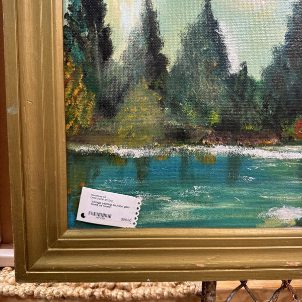 Vintage painting on panel gold frame as found