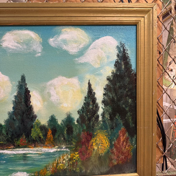 Vintage painting on panel gold frame as found