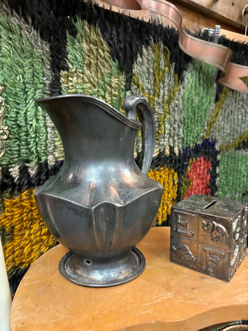 Early 20th Century Pewter Pitcher AsIs 10in