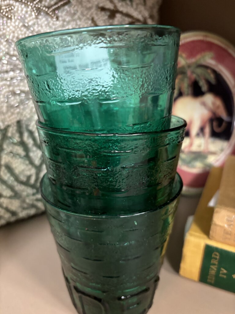 Vintage Green Glass Cups Tendenz Italy 6in Set of 3