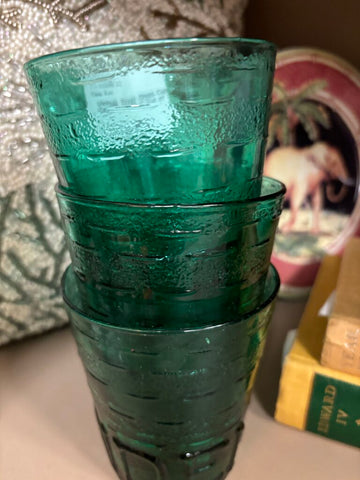 Vintage Green Glass Cups Tendenz Italy 6in Set of 3