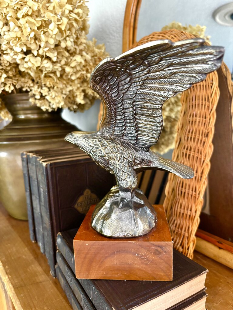 Brass Eagle on Wood Stand 9H