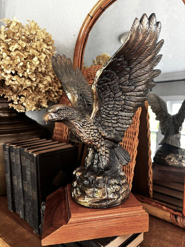 Brass Eagle on Wood Stand 13H