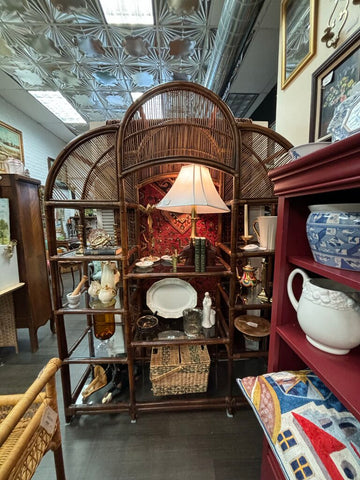 Vintage 70's MCM Rattan Etegere 59x79x18 In Store Pick Up