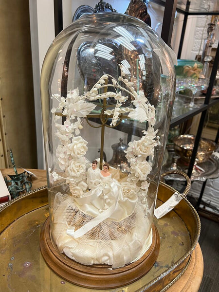 Vintage Wedding Cake Topper Under Cloche