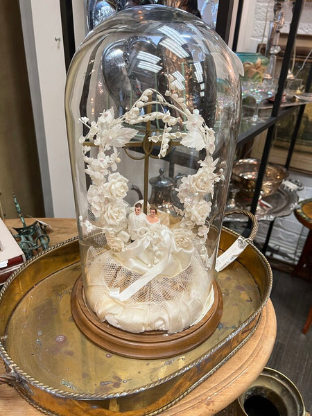 Vintage Wedding Cake Topper Under Cloche