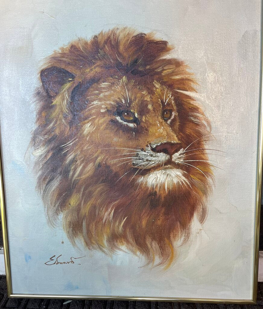 Vintage lion, painting, signed and framed
