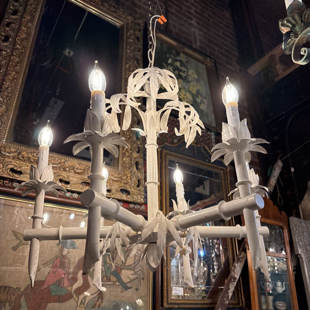 White palm tree tole metal chandelier