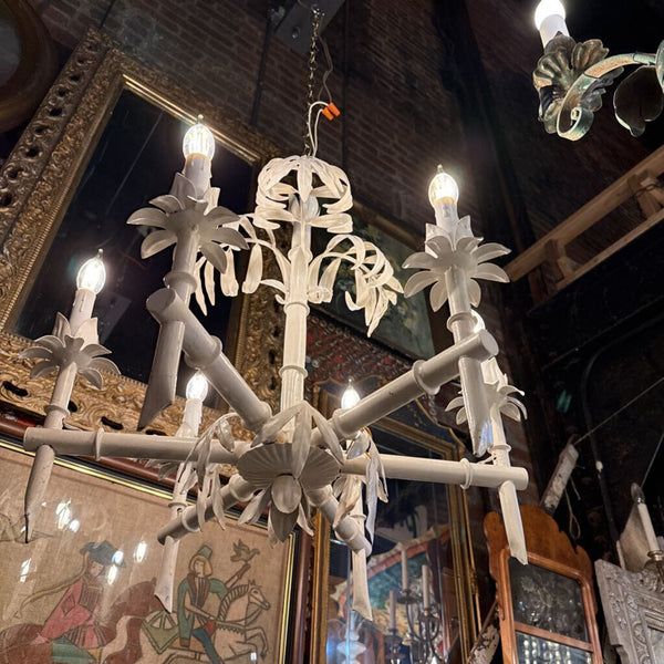 White palm tree tole metal chandelier