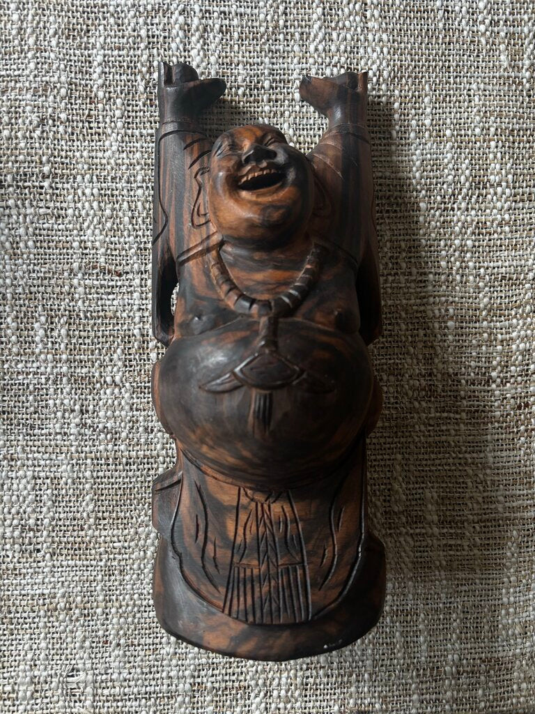 Vintage Wood Buddha Statue 10.5H