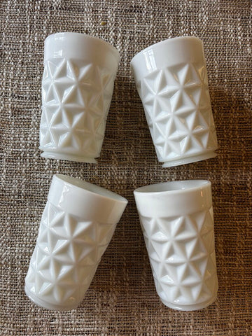 Set of 4 Vintage Anchor Hocking Milk Glass Tumblers Pineapple Pattern