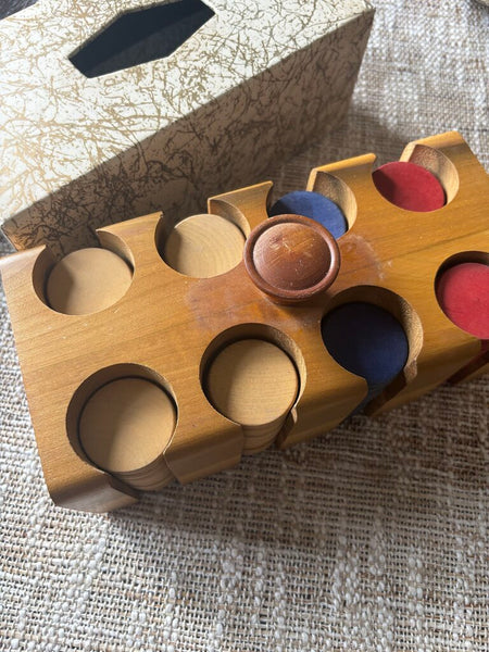 Vintage Clay Plain Poker Chips in Wood Holder
