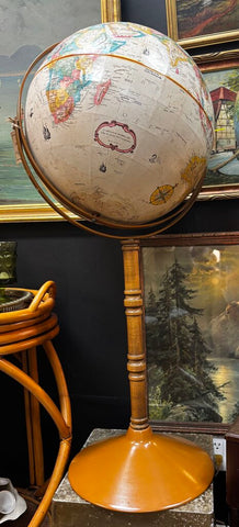 Globemaster Replogle Pedestal World Globe 1960's, Wood and Metal Stand
