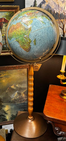 VINTAGE REPLOGLE 12" DIAMETER WORLD OCEAN SERIES GLOBE ON PEDESTAL STAND 30 INCH