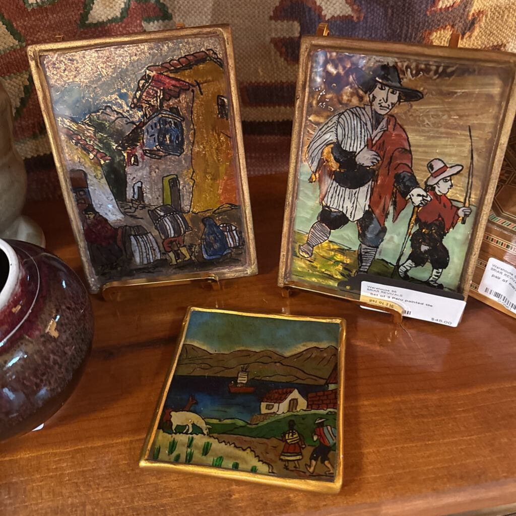 Set of 3 Peru painted tile