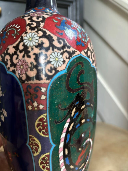 Antique Late 19th Century Asian Cloisonne vase 12in (as found)