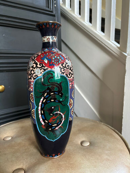 Antique Late 19th Century Asian Cloisonne vase 12in (as found)