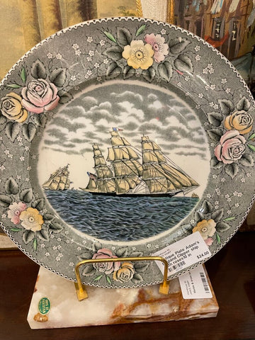 Antique Plate Adam's England Clipper ship with roses10 in diameter