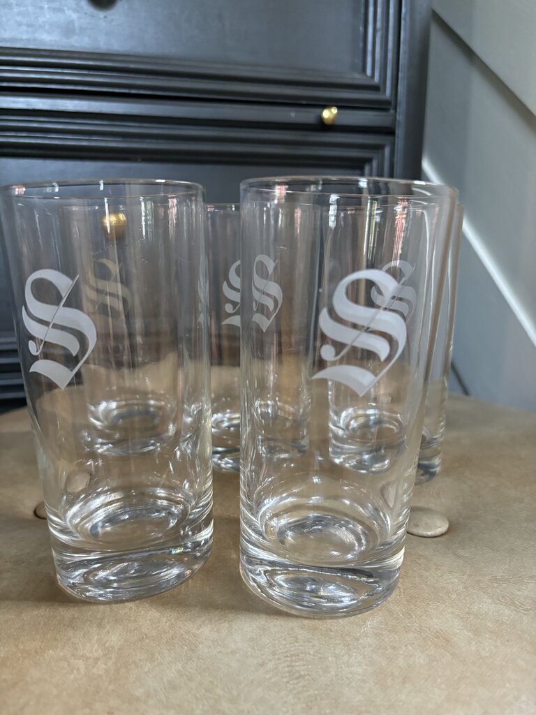 Vintage Set of 5 MCM Etched S Glasses 5.5in
