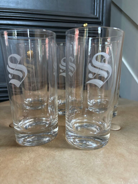 Vintage Set of 5 MCM Etched S Glasses 5.5in