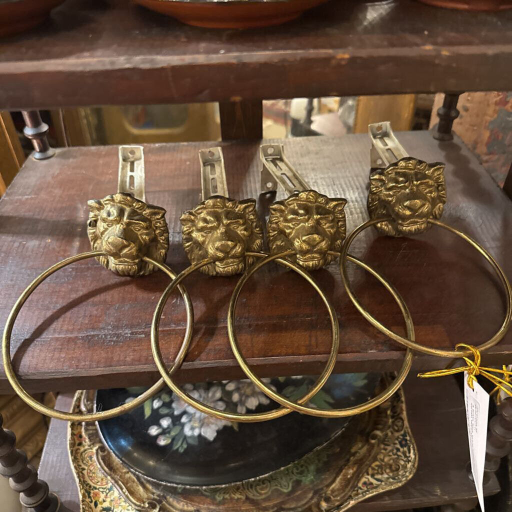 4 brass lions towel hooks or curtain tiebacks