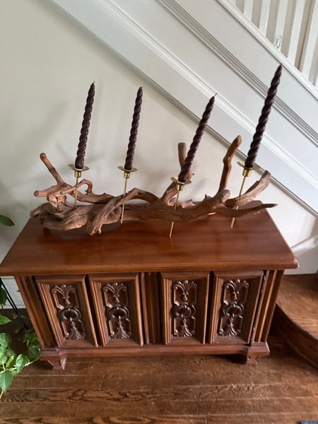 Wall Hanging Driftwood with 4 Brass Candleholders 36"wide W1884