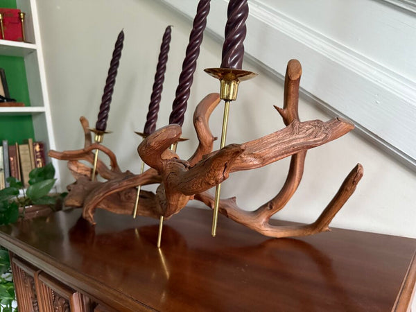 Wall Hanging Driftwood with 4 Brass Candleholders 36"wide W1884
