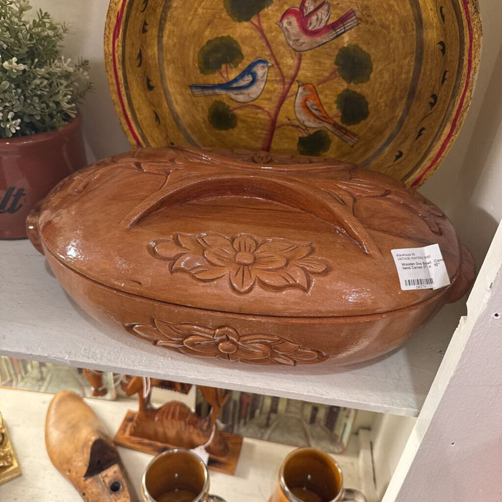 Wooden Ova Bowl Covered Hand Carved 17" x 10"