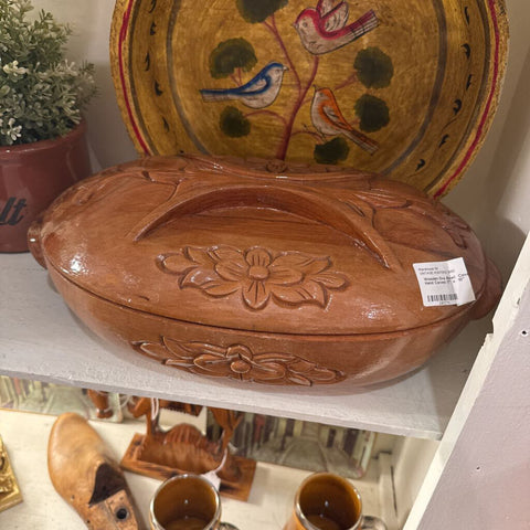 Wooden Ova Bowl Covered Hand Carved 17" x 10"