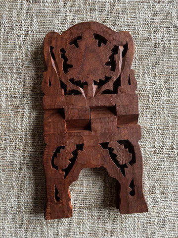 Vintage Wood Hand Carved Folding Book Holder
