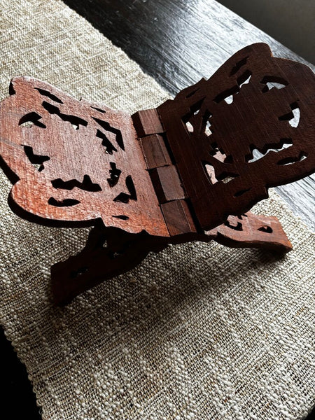 Vintage Wood Hand Carved Folding Book Holder