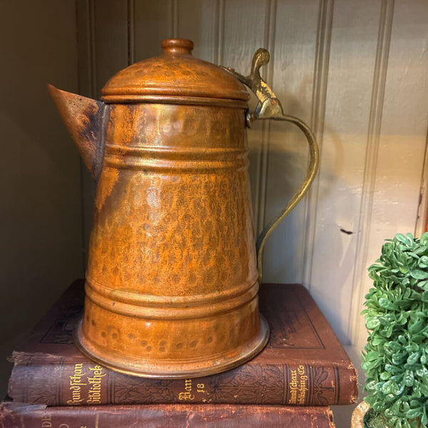 Vintage Hammered Copper Coffee Pot w/ Hinged Lid 7"w x 7"h