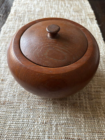 Vintage Hand Turned Wooden Bowl with Lid