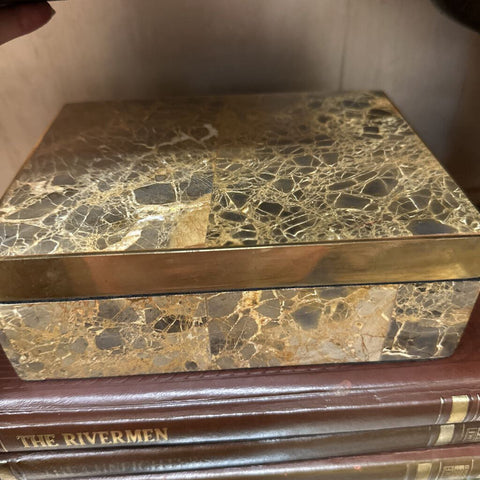 Brown Stone/Brass Trinket Box 7x5.5x2.5"