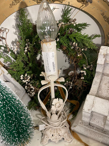 Antique iron floral lamp as is 13 in high
