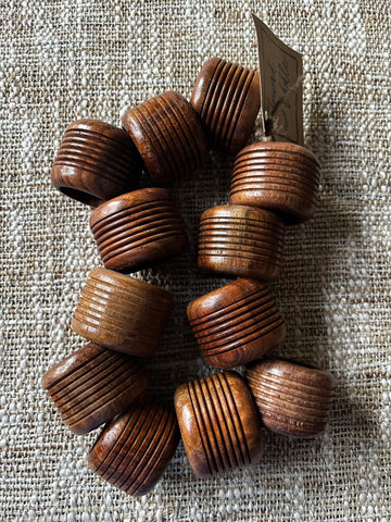 Set of 12 Ribbed Wooden Napkin Rings