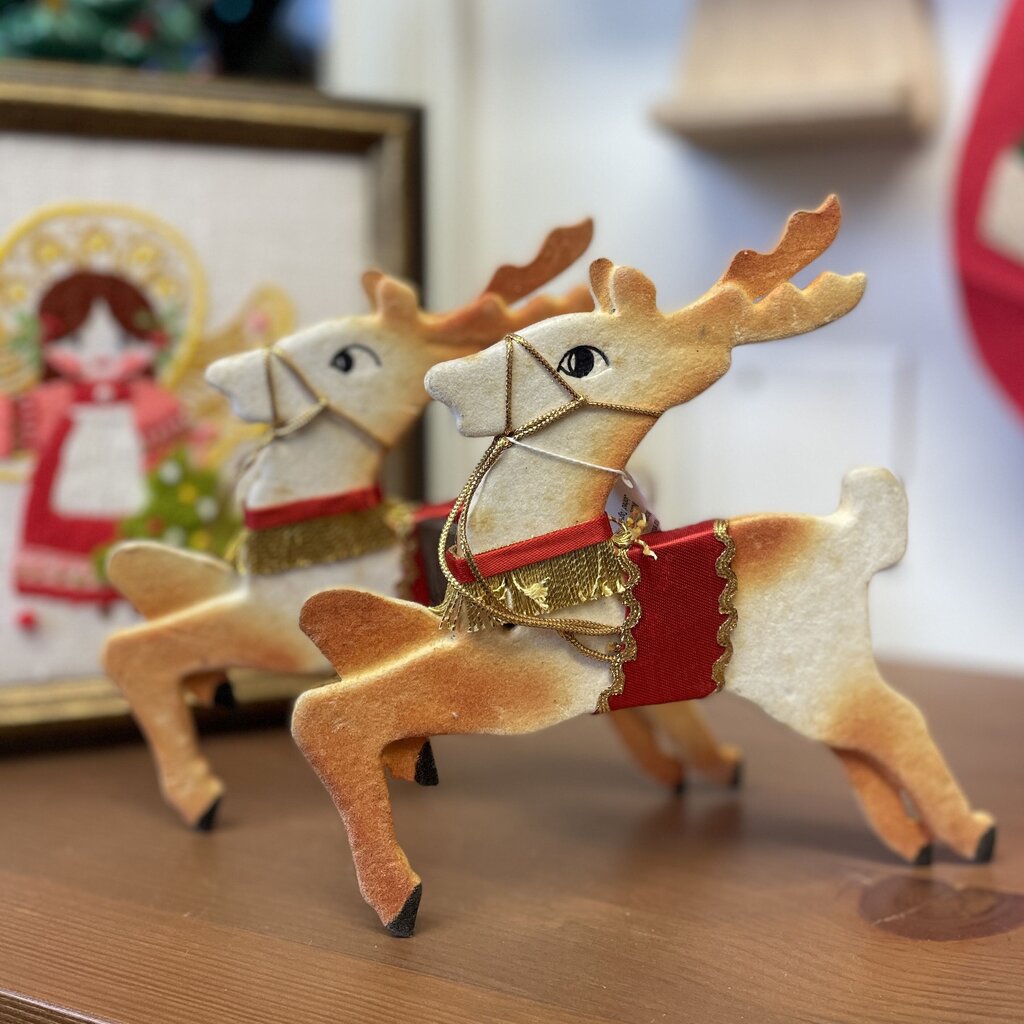 Moxie - Two Flocked Reindeer Joined Together - 7.5" Tall