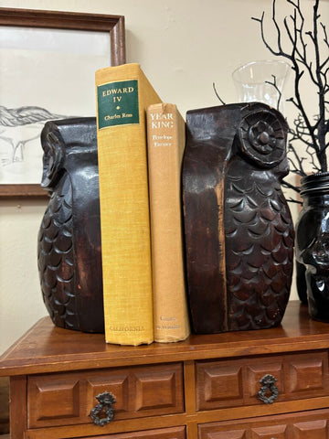 Vintage Wooden Owl Bookends 8in