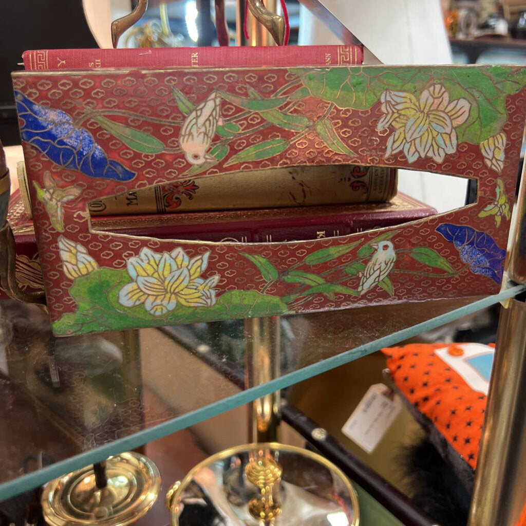 Vintage brass Cloisonne Tissue Box Holder