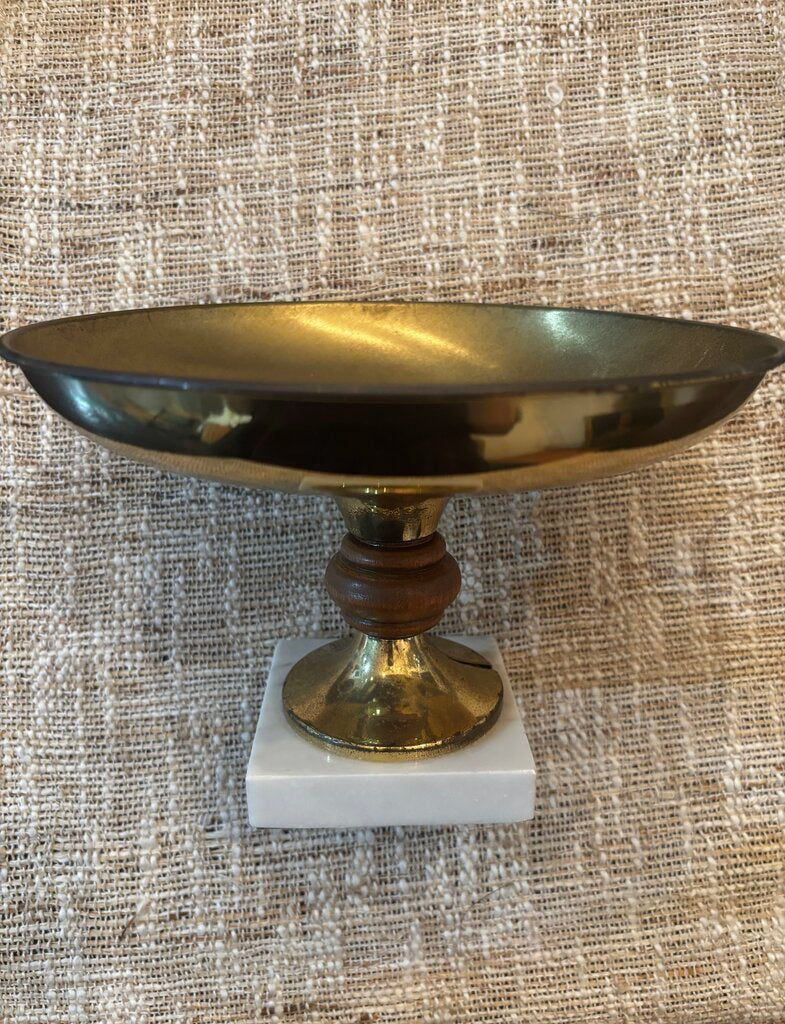 Vintage Brass Bowl With Marble Bottom (as found)