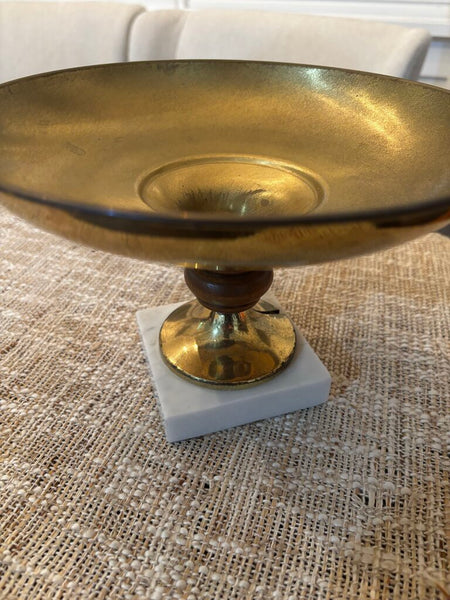 Vintage Brass Bowl With Marble Bottom (as found)
