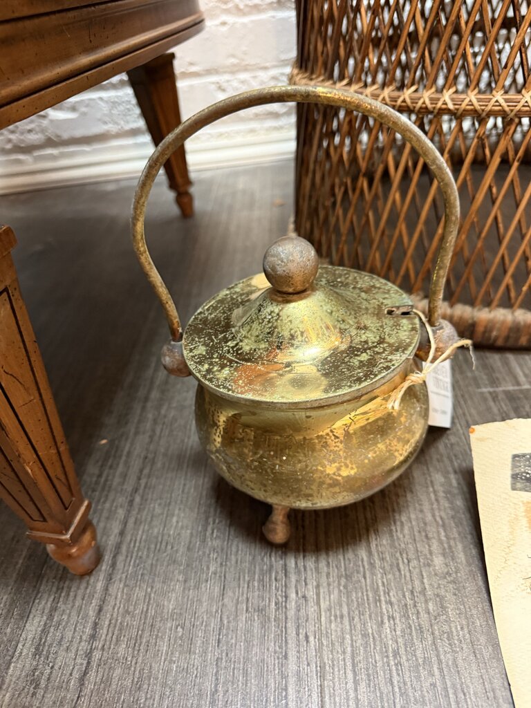 Heavy Metal Lidded Fireplace Container 7" tall W1892