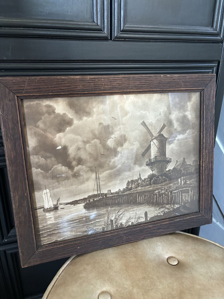 The Windmill Print in Vintage Frame 20x16