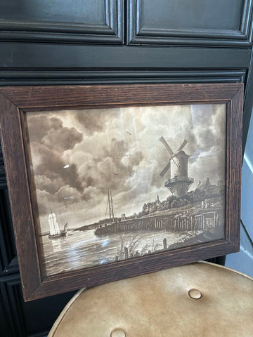 The Windmill Print in Vintage Frame 20x16