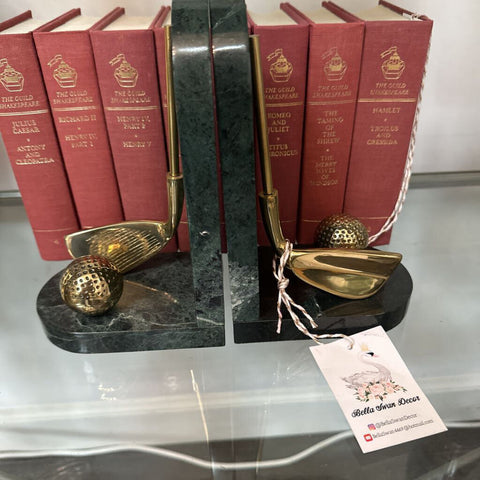 Vint Golf Marble/Brass Bookends