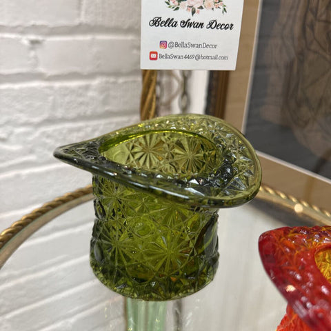 Vintage Indiana Glass daisy and button avocado green large glass top hat